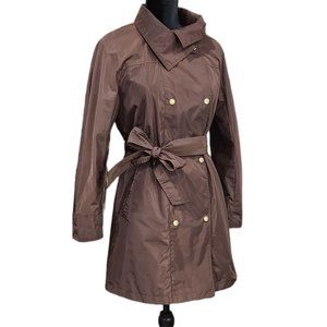 Ellen Tracy Outerwear Techno Double-Breasted Rain Trench Coat With Belt Petite